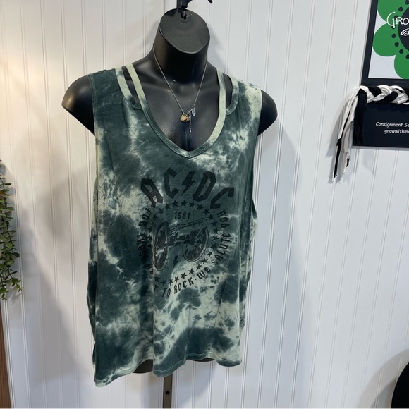AC/DC Dark Green Tie-Dye Women's Tank Top 2X - Picture 1 of 6